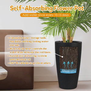 English Elm Set of 2 Faux Rattan Tall Outdoor Planters with Auto Watering and Water Level Monitor Black W3213P325373