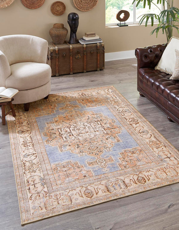 Unique Loom Beige Timeless Round Rug - Classic 5' Diameter Design For Elegant Home Décor And Versatile Style Blue  3161214-unique-loom