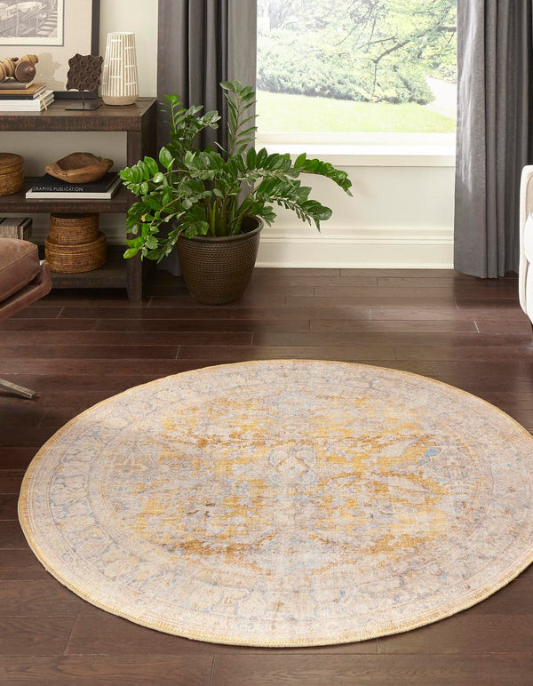 Unique Loom Beige Timeless Round Rug - Classic 5' Diameter Design For Elegant Home Décor And Versatile Style Yellow  3161291-unique-loom