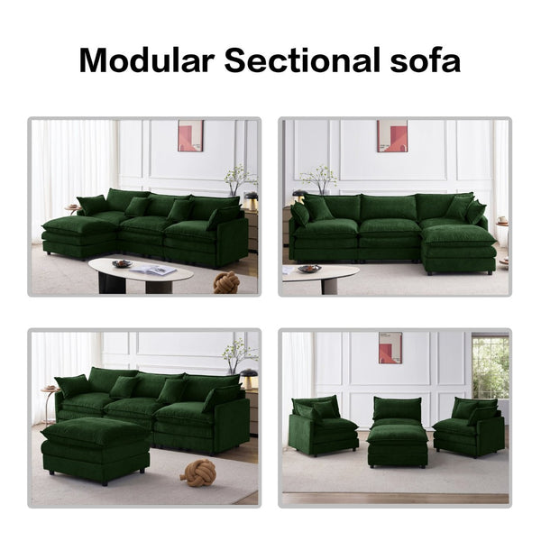 English Elm 105" L-shaped Chenille Sectional with Ottoman Pocket Spring Living Room Sofa Green W1097S00230