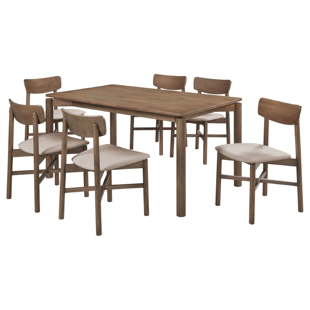 English Elm Svenstra Rubberwood Seven Piece Dining Set Mid Century Modern Seats Six Walnut B062S01763