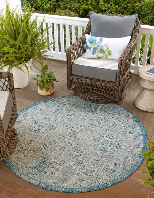 Unique Loom Teal Outdoor Aztec Rug - Vibrant, Durable, Weather-resistant Design For Patios And Decks Teal  3162299-unique-loom
