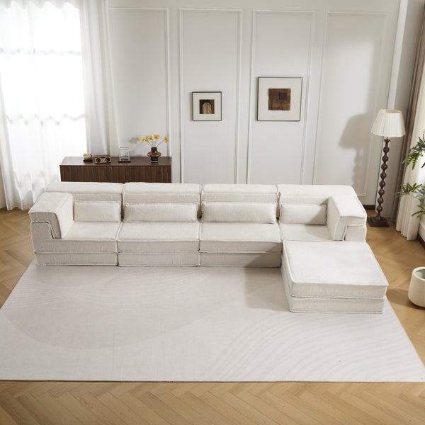 English Elm Compression Mahjong Sofa Bed - Versatile Modular Design, Cozy Circle Fleece, No Assembly, 4 Seater W3723S00035