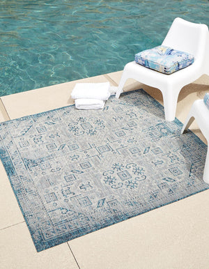 Unique Loom Natural Outdoor Aztec Area Rug – Durable, Weather-resistant Design For Patios, Decks, And Gardens Teal  3162303-unique-loom