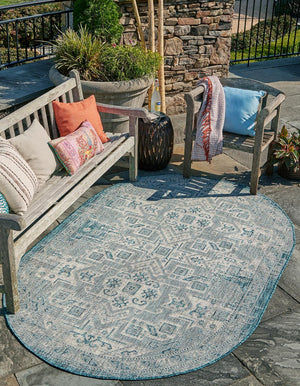 Unique Loom Natural Outdoor Aztec Area Rug – Durable, Weather-resistant Design For Patios, Decks, And Gardens Teal  3162306-unique-loom
