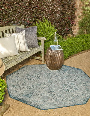 Unique Loom Natural Outdoor Aztec Area Rug – Durable, Weather-resistant Design For Patios, Decks, And Gardens Teal  3162308-unique-loom