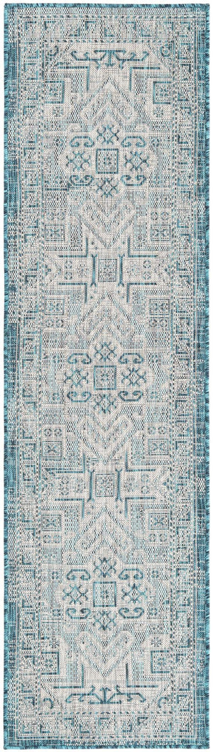 Unique Loom Natural Outdoor Aztec Area Rug – Durable, Weather-resistant Design For Patios, Decks, And Gardens Teal  3162310-unique-loom