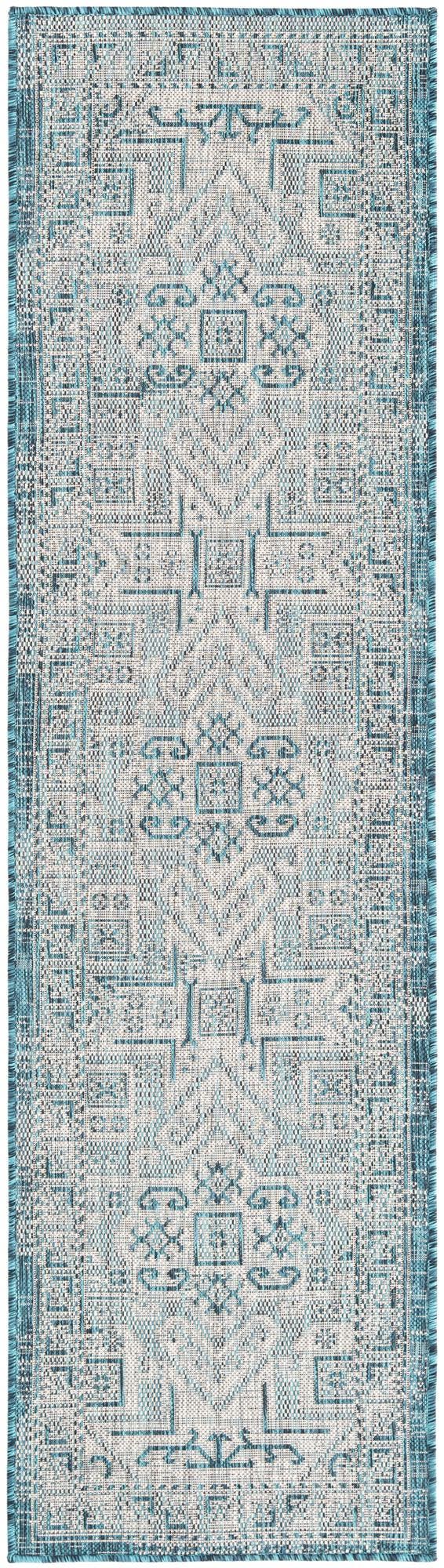 Unique Loom Natural Outdoor Aztec Area Rug – Durable, Weather-resistant Design For Patios, Decks, And Gardens Teal  3162310-unique-loom