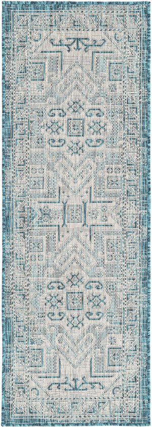 Unique Loom Natural Outdoor Aztec Area Rug – Durable, Weather-resistant Design For Patios, Decks, And Gardens Teal  3162311-unique-loom