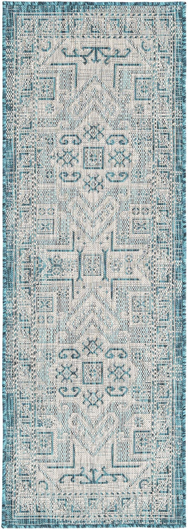 Unique Loom Natural Outdoor Aztec Area Rug – Durable, Weather-resistant Design For Patios, Decks, And Gardens Teal  3162311-unique-loom