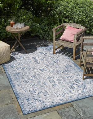 Unique Loom Natural Outdoor Aztec Area Rug – Durable, Weather-resistant Design For Patios, Decks, And Gardens Blue  3162366-unique-loom