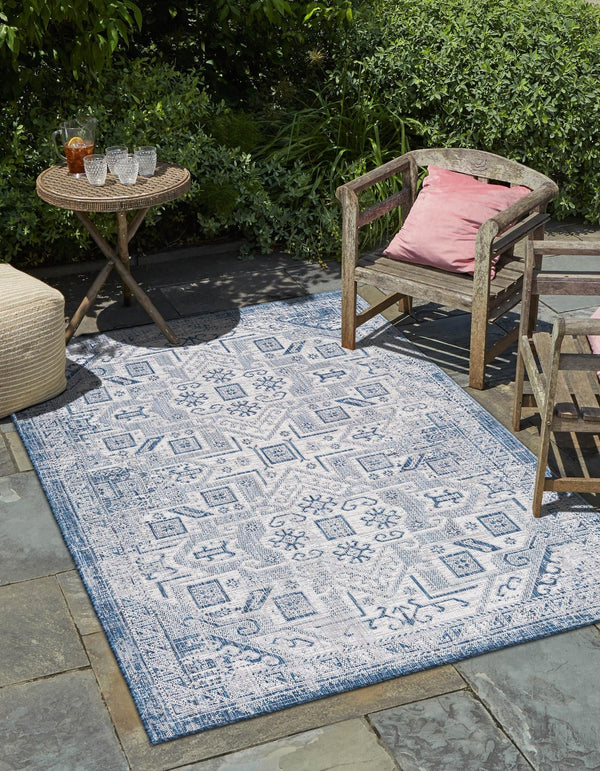 Unique Loom Natural Outdoor Aztec Area Rug – Durable, Weather-resistant Design For Patios, Decks, And Gardens Blue  3162366-unique-loom