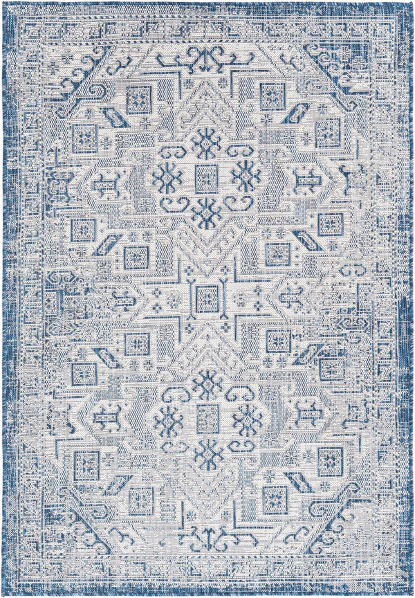Unique Loom Natural Outdoor Aztec Area Rug – Durable, Weather-resistant Design For Patios, Decks, And Gardens Blue  3162347-unique-loom