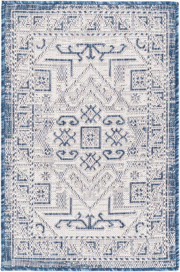 Unique Loom Natural Outdoor Aztec Area Rug – Durable, Weather-resistant Design For Patios, Decks, And Gardens Blue  3162349-unique-loom