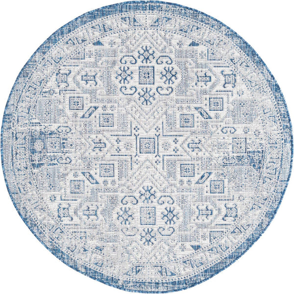 Unique Loom Natural Outdoor Aztec Area Rug – Durable, Weather-resistant Design For Patios, Decks, And Gardens Blue  3162352-unique-loom