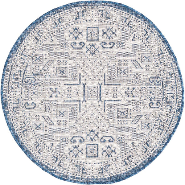 Unique Loom Natural Outdoor Aztec Area Rug – Durable, Weather-resistant Design For Patios, Decks, And Gardens Blue  3162354-unique-loom
