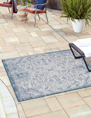 Unique Loom Natural Outdoor Aztec Area Rug – Durable, Weather-resistant Design For Patios, Decks, And Gardens Blue  3162357-unique-loom