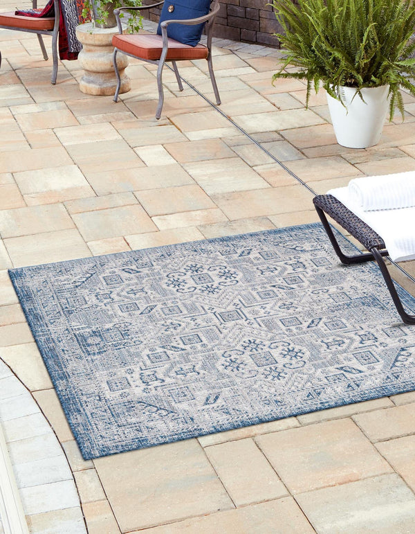 Unique Loom Natural Outdoor Aztec Area Rug – Durable, Weather-resistant Design For Patios, Decks, And Gardens Blue  3162357-unique-loom