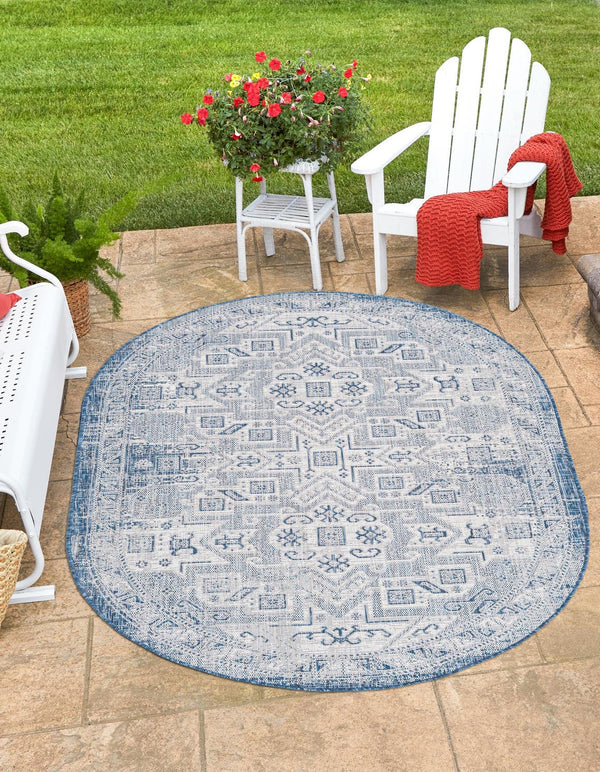 Unique Loom Natural Outdoor Aztec Area Rug – Durable, Weather-resistant Design For Patios, Decks, And Gardens Blue  3162360-unique-loom