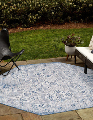Unique Loom Natural Outdoor Aztec Area Rug – Durable, Weather-resistant Design For Patios, Decks, And Gardens Blue  3162362-unique-loom
