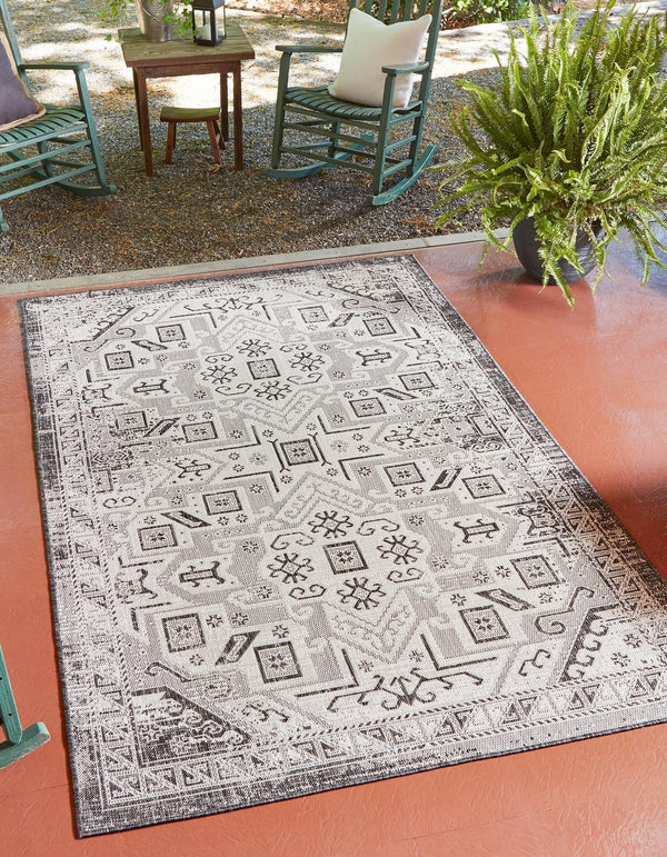 Unique Loom Natural Outdoor Aztec Area Rug – Durable, Weather-resistant Design For Patios, Decks, And Gardens Gray  3162393-unique-loom