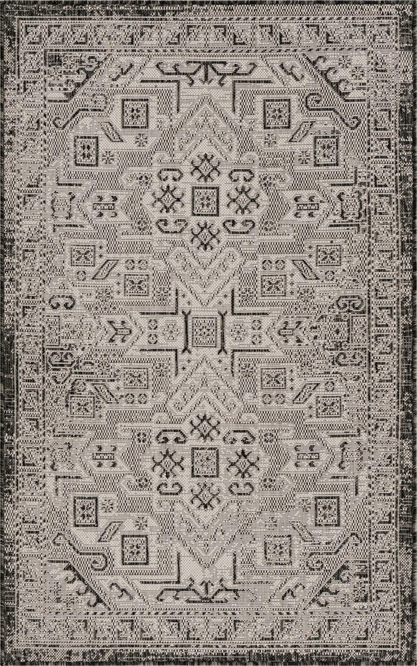 Unique Loom Natural Outdoor Aztec Area Rug – Durable, Weather-resistant Design For Patios, Decks, And Gardens Gray  3162375-unique-loom
