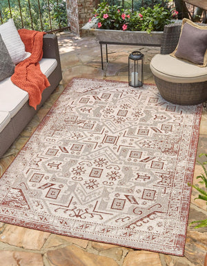 Unique Loom Rust Outdoor Aztec Rug In Vibrant Rust Red – Perfect Cultural Flair For Patios And Entryways Red  3162447-unique-loom