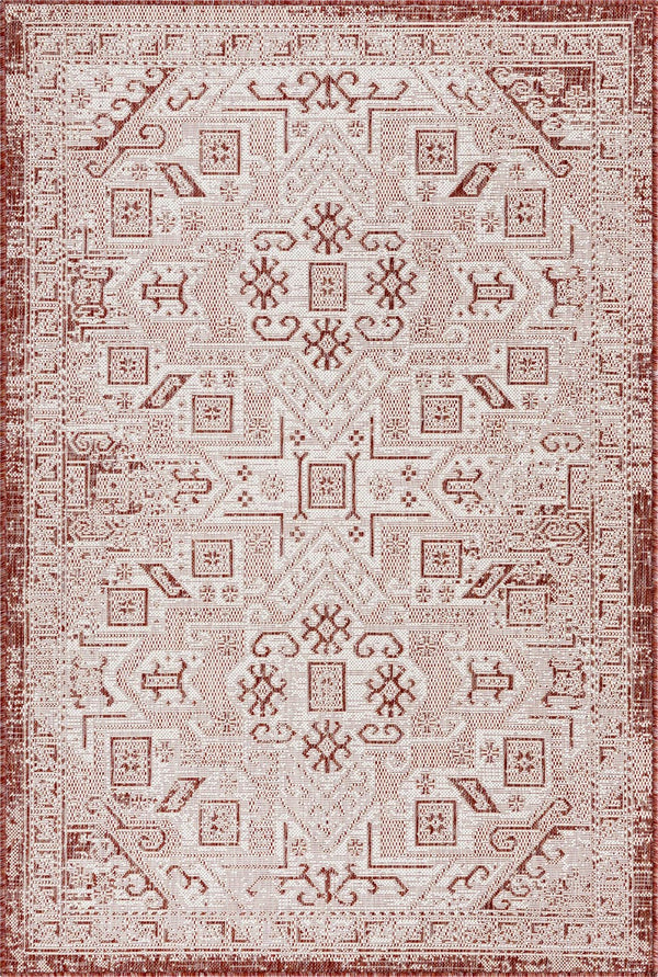 Unique Loom Rust Outdoor Aztec Rug In Vibrant Rust Red – Perfect Cultural Flair For Patios And Entryways Red  3162428-unique-loom