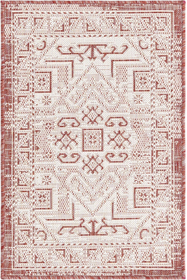 Unique Loom Rust Outdoor Aztec Rug In Vibrant Rust Red – Perfect Cultural Flair For Patios And Entryways Red  3162430-unique-loom