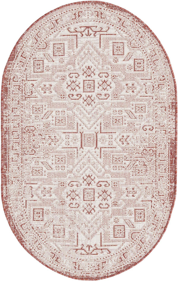 Unique Loom Rust Outdoor Aztec Rug In Vibrant Rust Red – Perfect Cultural Flair For Patios And Entryways Red  3162441-unique-loom