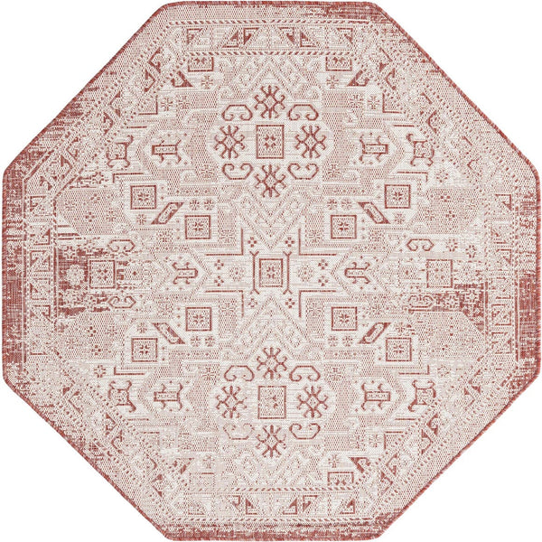 Unique Loom Rust Outdoor Aztec Rug In Vibrant Rust Red – Perfect Cultural Flair For Patios And Entryways Red  3162443-unique-loom