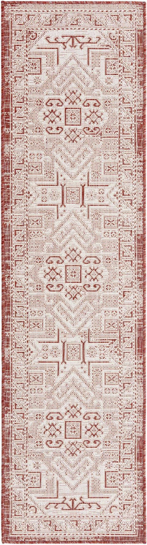 Unique Loom Rust Outdoor Aztec Rug In Vibrant Rust Red – Perfect Cultural Flair For Patios And Entryways Red  3162445-unique-loom