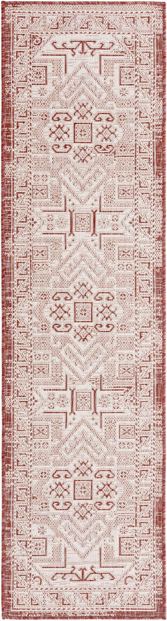 Unique Loom Rust Outdoor Aztec Rug In Vibrant Rust Red – Perfect Cultural Flair For Patios And Entryways Red  3162445-unique-loom