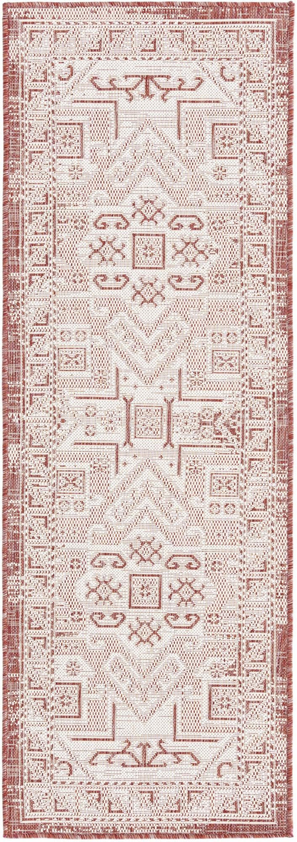 Unique Loom Rust Outdoor Aztec Rug In Vibrant Rust Red – Perfect Cultural Flair For Patios And Entryways Red  3162446-unique-loom