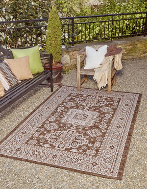 Unique Loom Rust Outdoor Aztec Rug In Vibrant Rust Red – Perfect Cultural Flair For Patios And Entryways Brown  3162483-unique-loom