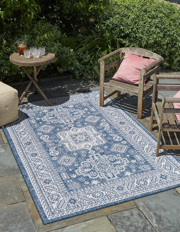 Unique Loom Blue Outdoor Aztec Rug – Durable 3' X 5' Design For Stylish Patios, Porches, And Sunrooms Blue  3162555-unique-loom
