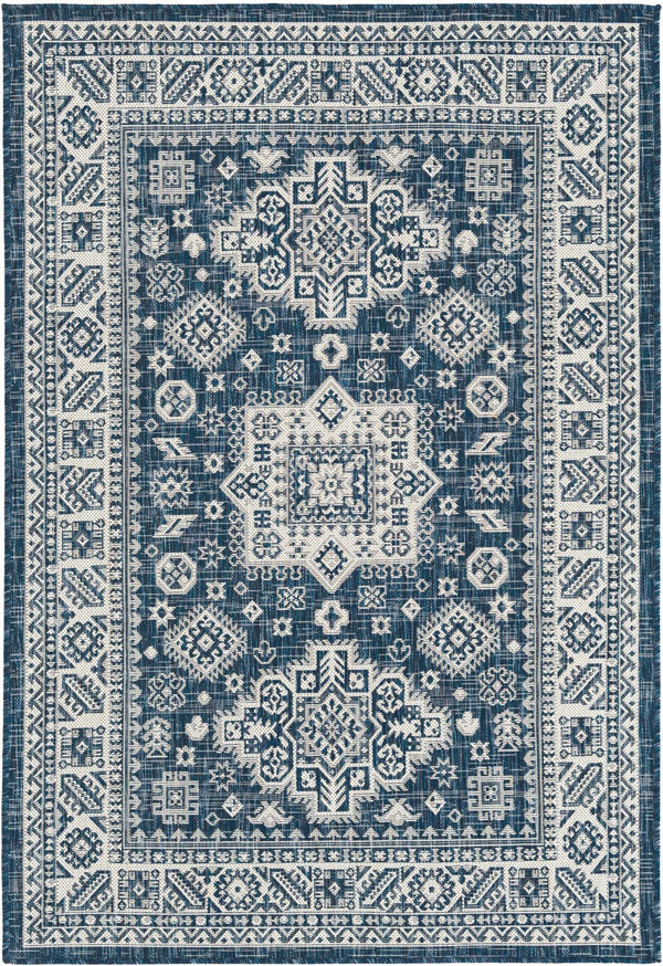 Unique Loom Blue Outdoor Aztec Rug – Durable 3' X 5' Design For Stylish Patios, Porches, And Sunrooms Blue  3162536-unique-loom