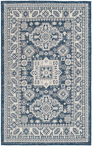 Unique Loom Blue Outdoor Aztec Rug – Durable 3' X 5' Design For Stylish Patios, Porches, And Sunrooms Blue  3162537-unique-loom