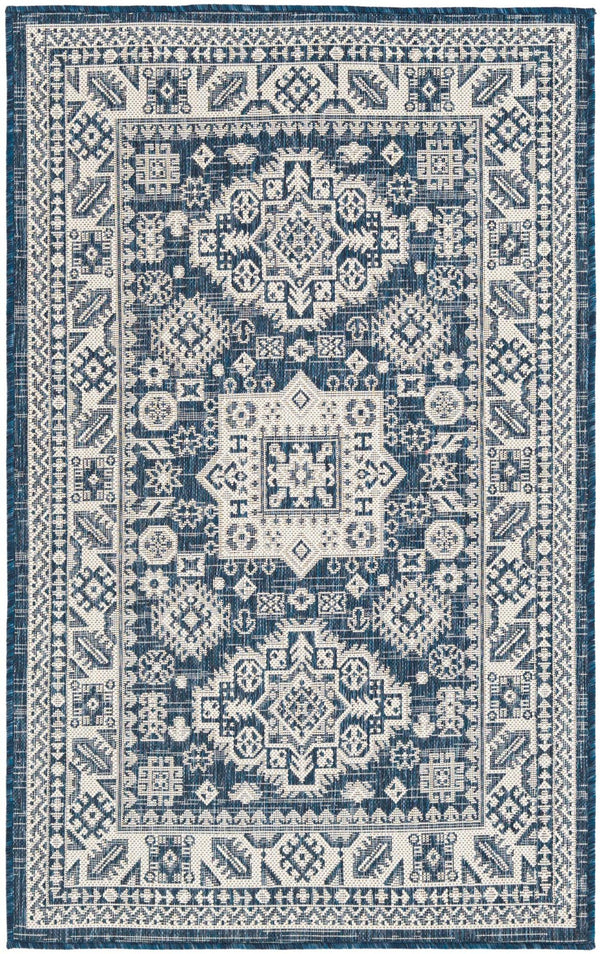 Unique Loom Blue Outdoor Aztec Rug – Durable 3' X 5' Design For Stylish Patios, Porches, And Sunrooms Blue  3162537-unique-loom