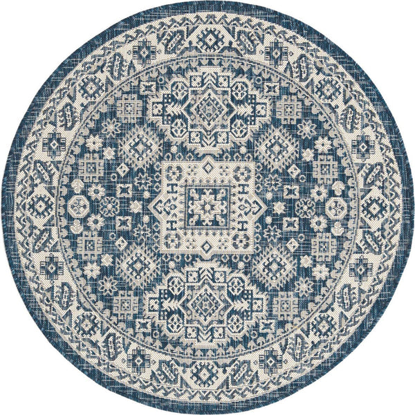 Unique Loom Blue Outdoor Aztec Rug – Durable 3' X 5' Design For Stylish Patios, Porches, And Sunrooms Blue  3162542-unique-loom