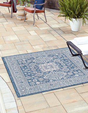 Unique Loom Blue Outdoor Aztec Rug – Durable 3' X 5' Design For Stylish Patios, Porches, And Sunrooms Blue  3162546-unique-loom