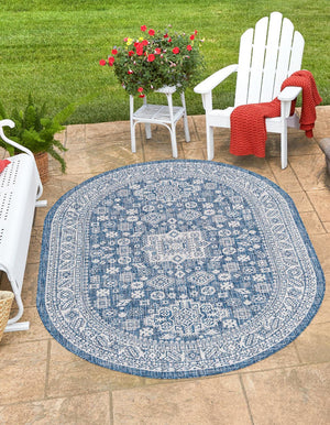 Unique Loom Blue Outdoor Aztec Rug – Durable 3' X 5' Design For Stylish Patios, Porches, And Sunrooms Blue  3162549-unique-loom