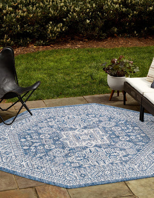 Unique Loom Blue Outdoor Aztec Rug – Durable 3' X 5' Design For Stylish Patios, Porches, And Sunrooms Blue  3162551-unique-loom