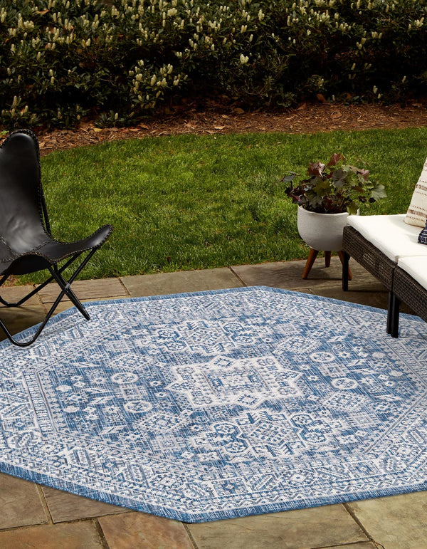 Unique Loom Blue Outdoor Aztec Rug – Durable 3' X 5' Design For Stylish Patios, Porches, And Sunrooms Blue  3162551-unique-loom