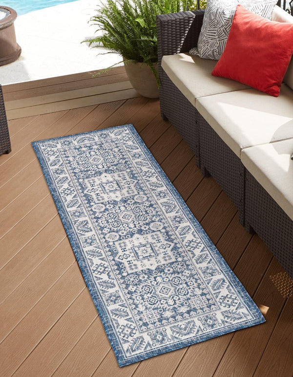 Unique Loom Blue Outdoor Aztec Rug – Durable 3' X 5' Design For Stylish Patios, Porches, And Sunrooms Blue  3162554-unique-loom
