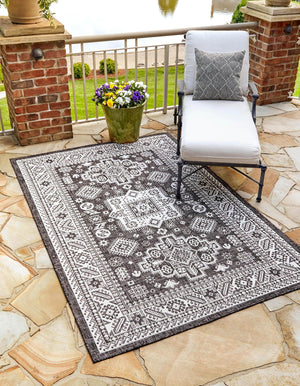 Unique Loom Blue Outdoor Aztec Rug – Durable 3' X 5' Design For Stylish Patios, Porches, And Sunrooms Gray  3162582-unique-loom