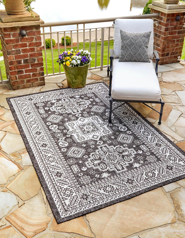 Unique Loom Blue Outdoor Aztec Rug – Durable 3' X 5' Design For Stylish Patios, Porches, And Sunrooms Gray  3162582-unique-loom