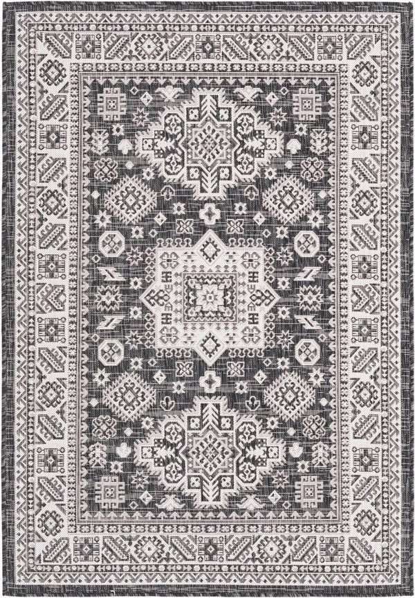 Unique Loom Blue Outdoor Aztec Rug – Durable 3' X 5' Design For Stylish Patios, Porches, And Sunrooms Gray  3162563-unique-loom