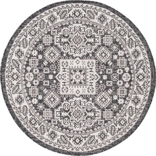 Unique Loom Blue Outdoor Aztec Rug – Durable 3' X 5' Design For Stylish Patios, Porches, And Sunrooms Gray  3162569-unique-loom