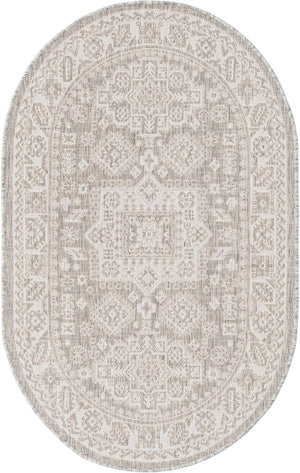 Unique Loom Yellow Outdoor Aztec Rug - Vibrant Oval Design Perfect For Patios, Decks, Or Garden Spaces Gray  3162603-unique-loom